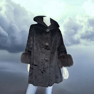 Vintage Another Imported Pile Fabric Black Fur Coat Style Cape Made In Canada